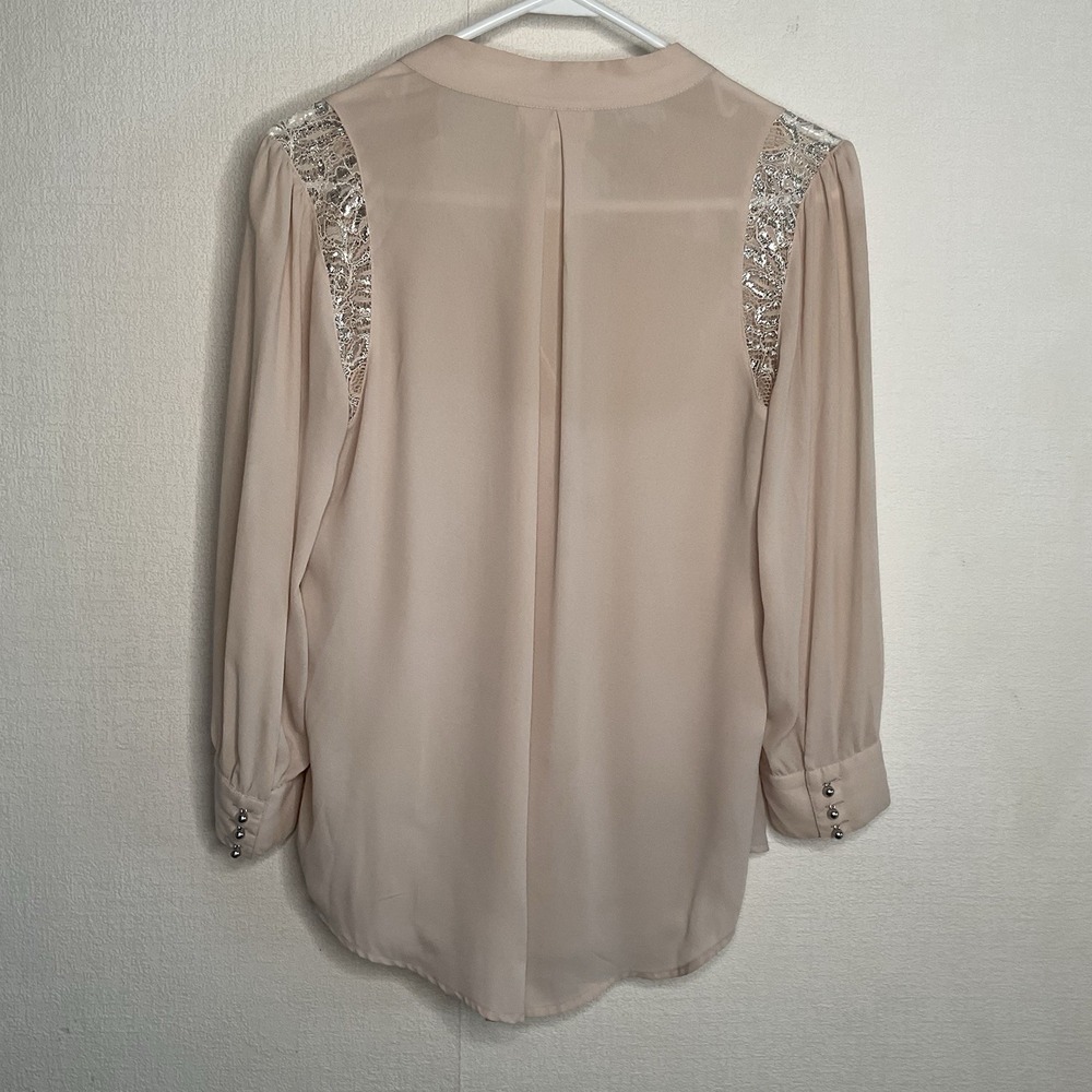 Anthropologie Moulinette Soeurs Blouse Size 4 Pink Blush Lace Workwear Dressy - Picture 8 of 9